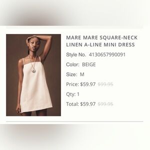 NWT Anthropologie Mare Mare Square-Neck Linen A-Line Mini Dress